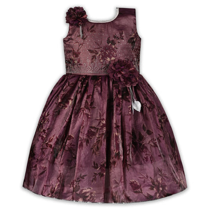 Girls Satin Floral Party Dress with 3D Flower Detail | Premium Kids Festive Wear