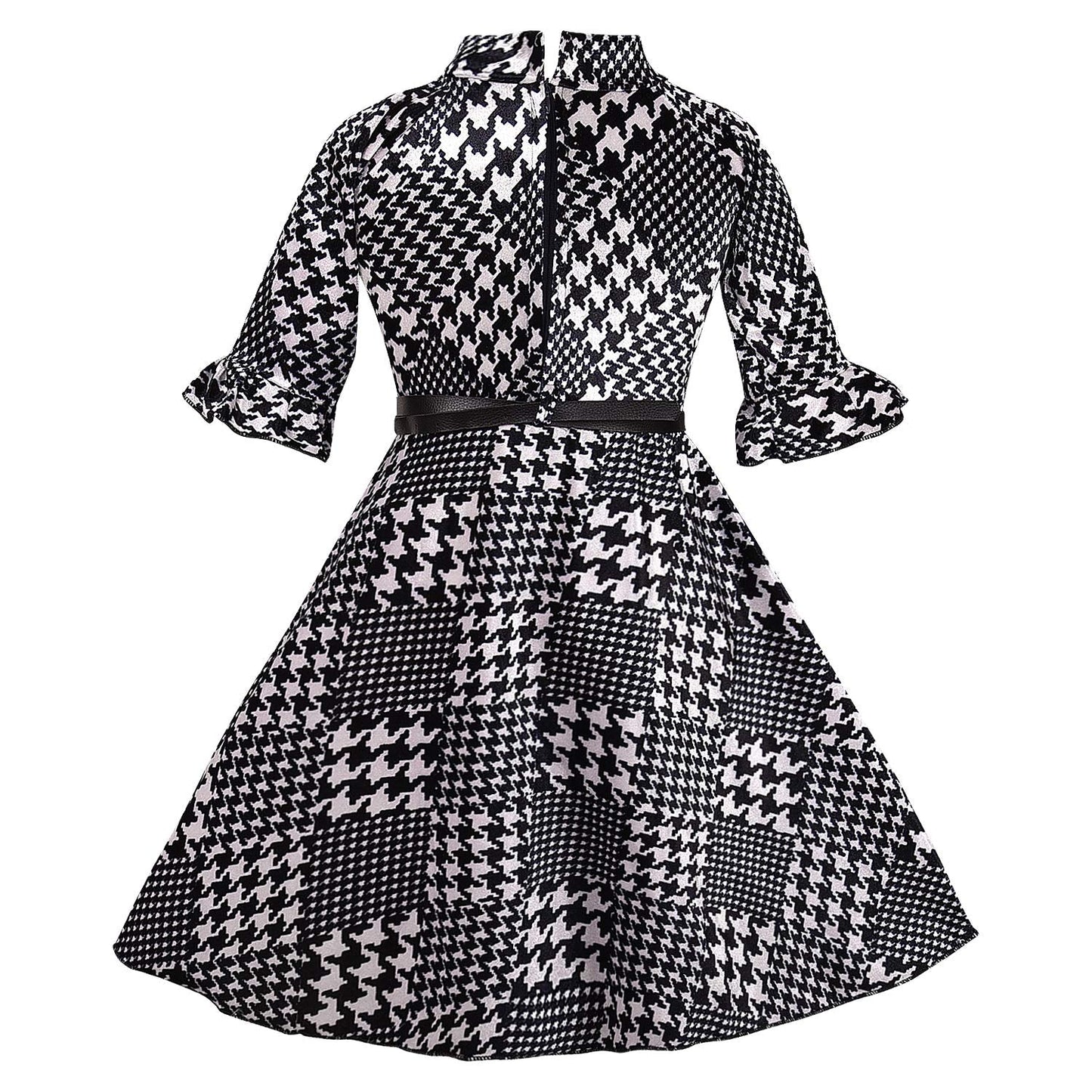 Girls Printed Flared Sleeve Casual Dress with Belt