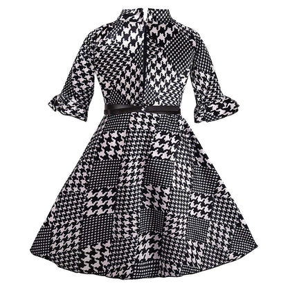 Girls Printed Flared Sleeve Casual Dress with Belt