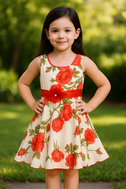 White and Red Floral Printed Bow Detail Dress - Wish Karo - photo 3