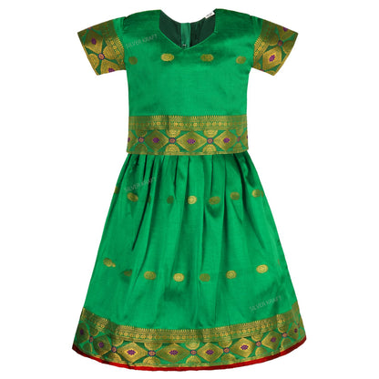 Girls Zari Woven Pattu Pavadai Choli Skirt Set
