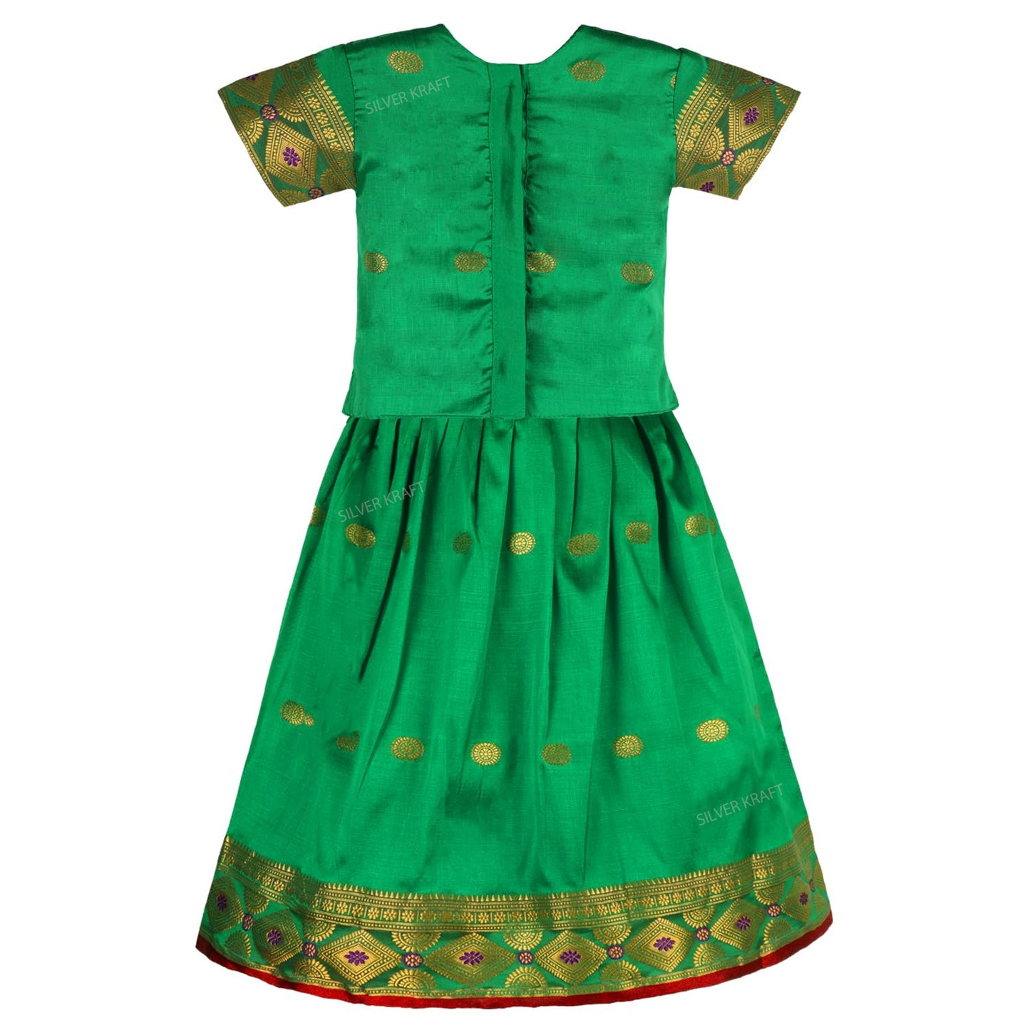 Girls Zari Woven Pattu Pavadai Choli Skirt Set