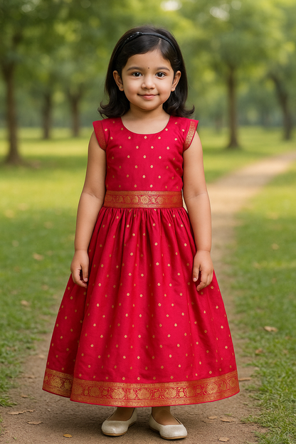 Girls Zari Woven Pattu Pavadai Choli Skirt Set gc204pnk