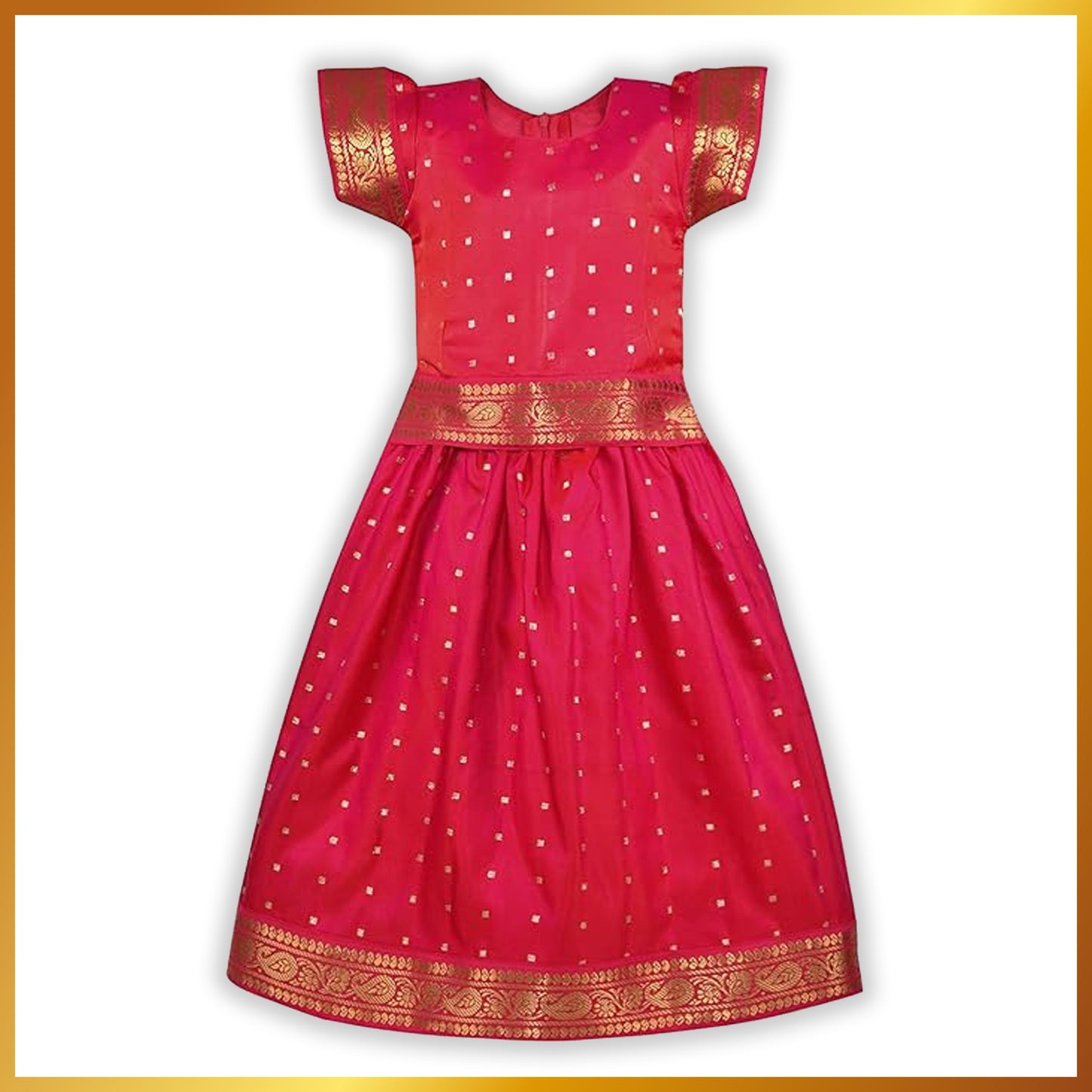 Girls Zari Woven Pattu Pavadai Choli Skirt Set gc204pnk