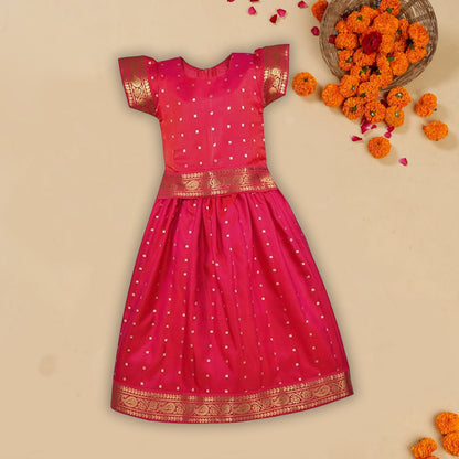Girls Zari Woven Pattu Pavadai Choli Skirt Set gc204pnk