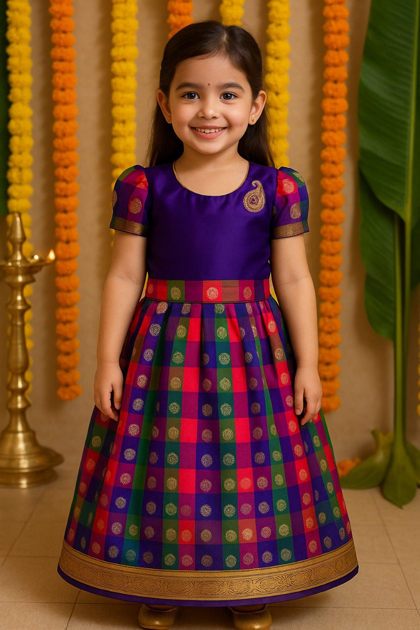 Girls Checked Ethnic Top and Skirt Set