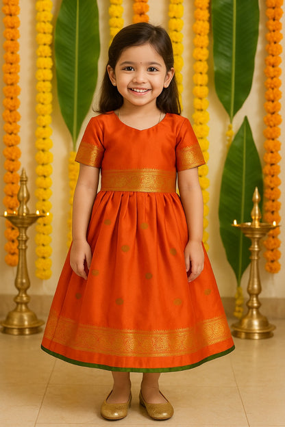 Girls Zari Woven Pattu Pavadai Choli Skirt Set