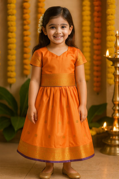 Girls Zari Woven Pattu Pavadai Choli Skirt Set