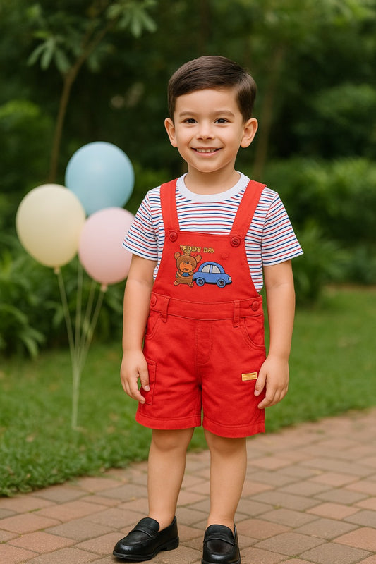 Boys Cotton Cartoon Tshirt and Dungaree Set hdr2006