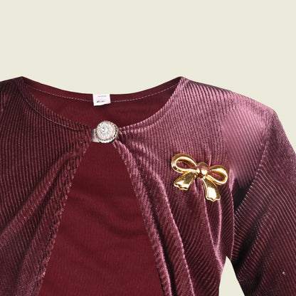 Baby Girls Velvet Party Wear Shrug | Stylish Bolero Jacket with Bow Brooch