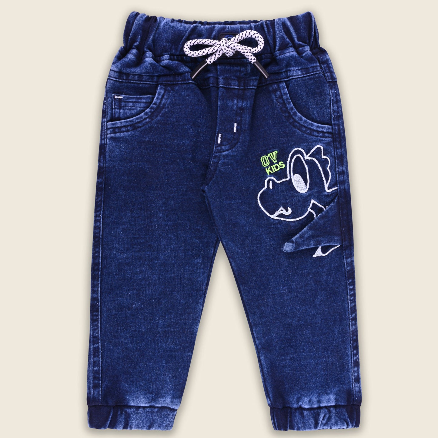 Boys Cartoon Embroidered Elastic Jeans