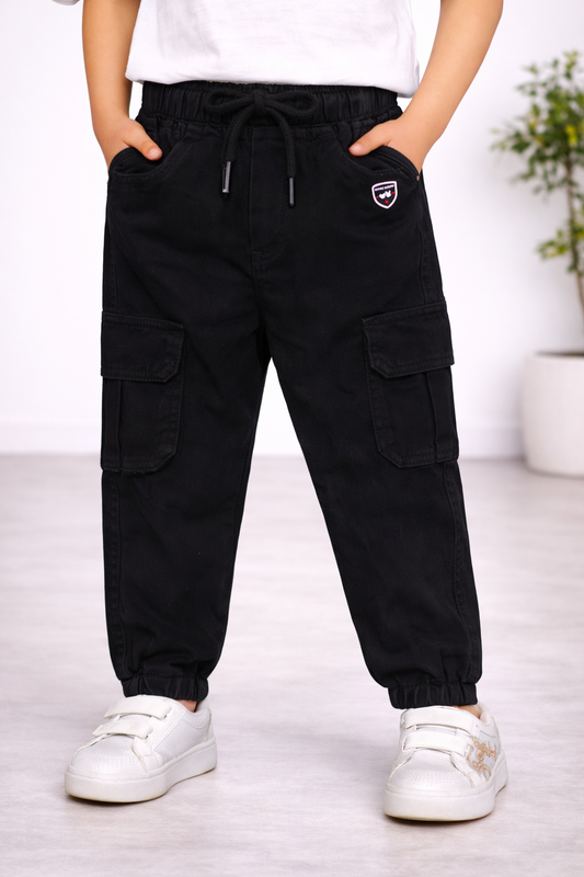 Boys Cotton Denim Cargo Joggers – Soft & Stretchable Pants js147
