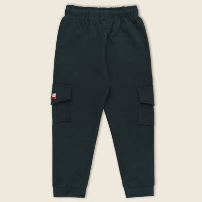 Boys Solid Cotton Cargo Trousers With Drawstrings