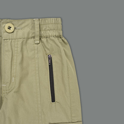 Boys Zipper Detail Elastic Waist Cotton Cargo Trouser