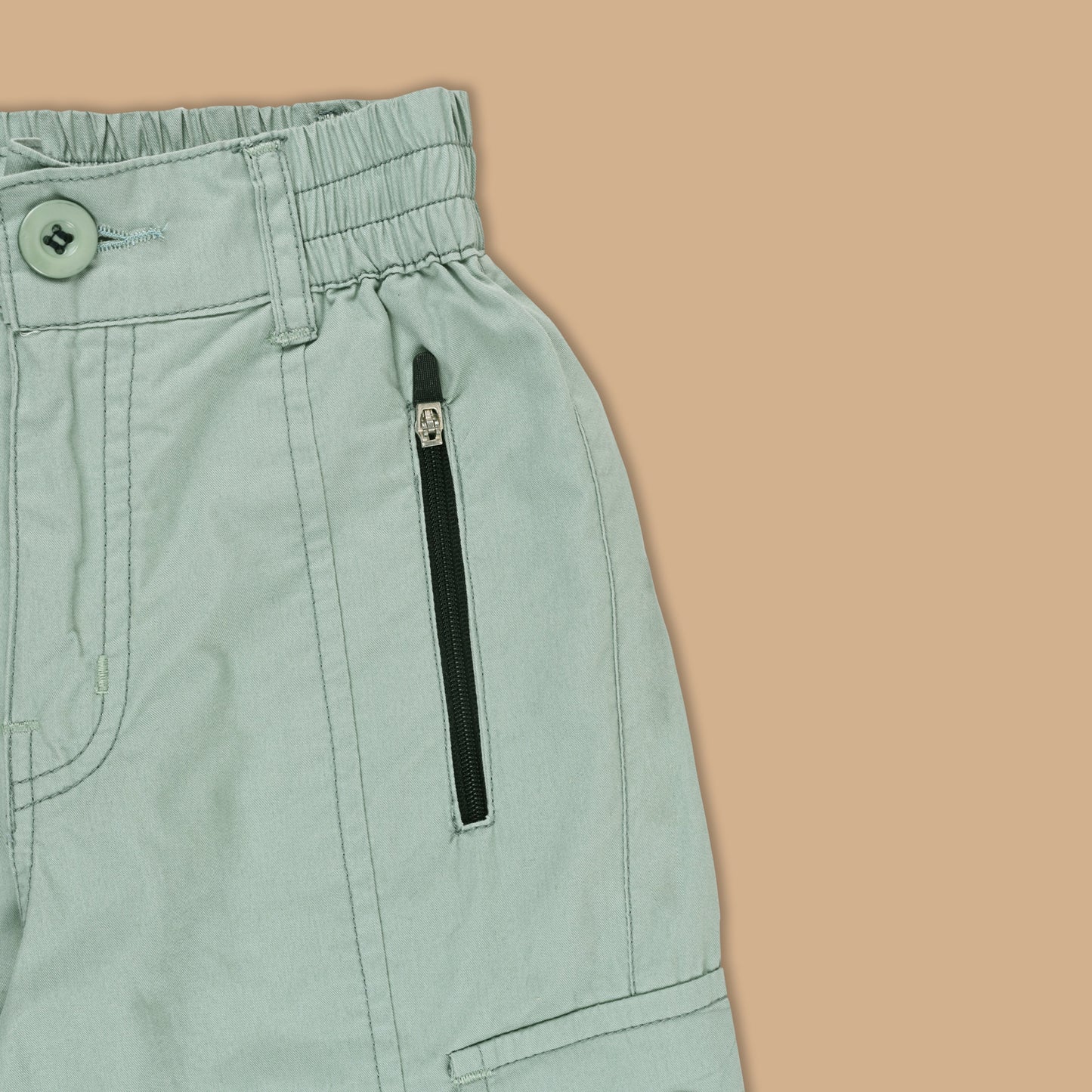Boys Zipper Detail Elastic Waist Cotton Cargo Trouser