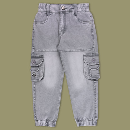 Boys Elastic Waist Cargo Denim Trouser