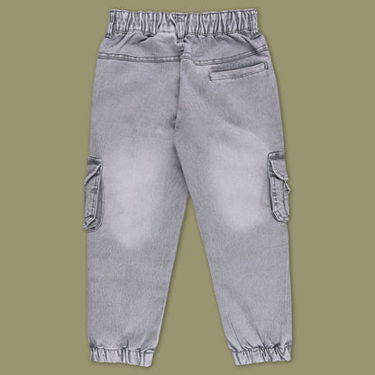 Boys Elastic Waist Cargo Denim Trouser