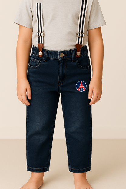 Boys Blue Denim Elastic Cargo Trouser With Suspenders