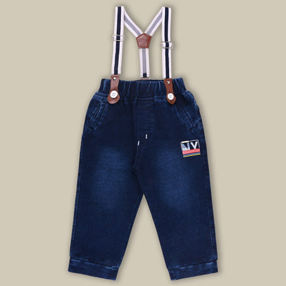 Boys Blue Denim Elastic Cargo Trouser With Suspenders