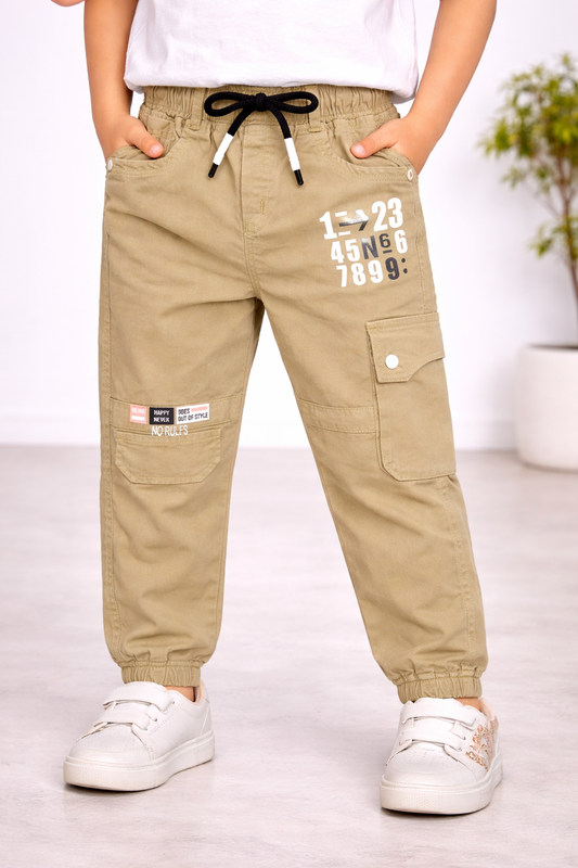 Boys Cotton Denim Cargo Jogger Pant with Pockets & Drawstring Waist jsv145