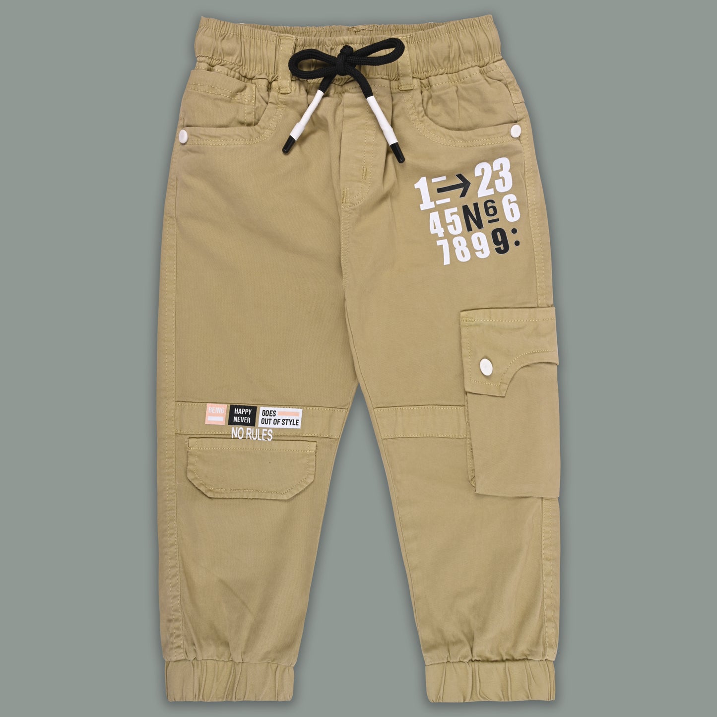 Boys Cotton Denim Cargo Jogger Pant with Pockets & Drawstring Waist jsv145