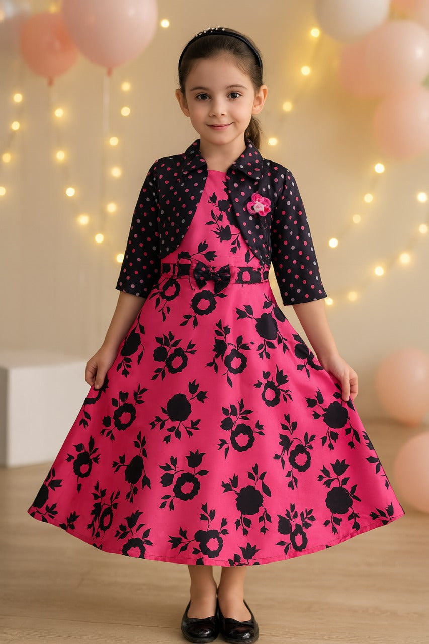 Girls Long Gown Dress with Jacket-(LF216pnk)