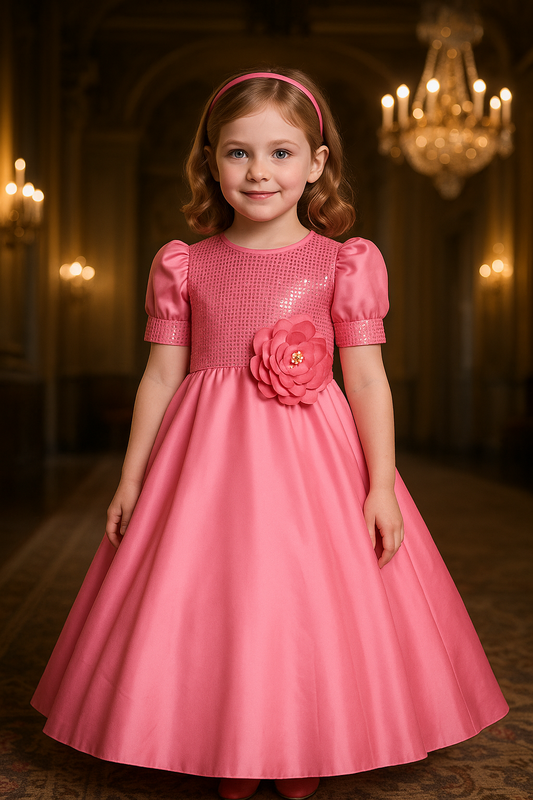 Girls Sequin Embellished Floral Full Length Party Dress