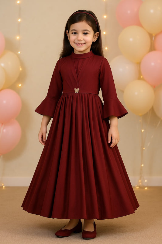Girls Flared Sleeve Full Length Casual Dress