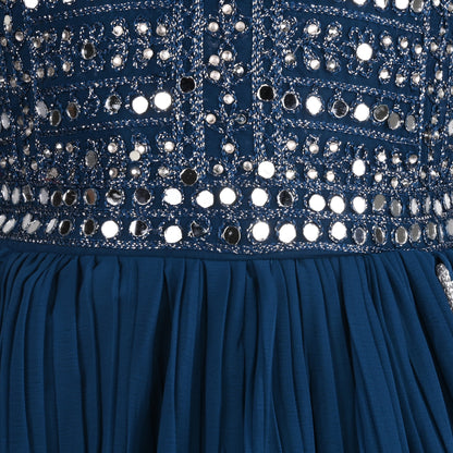 Girls Mirror Embellished Pleated Ethnic Dress