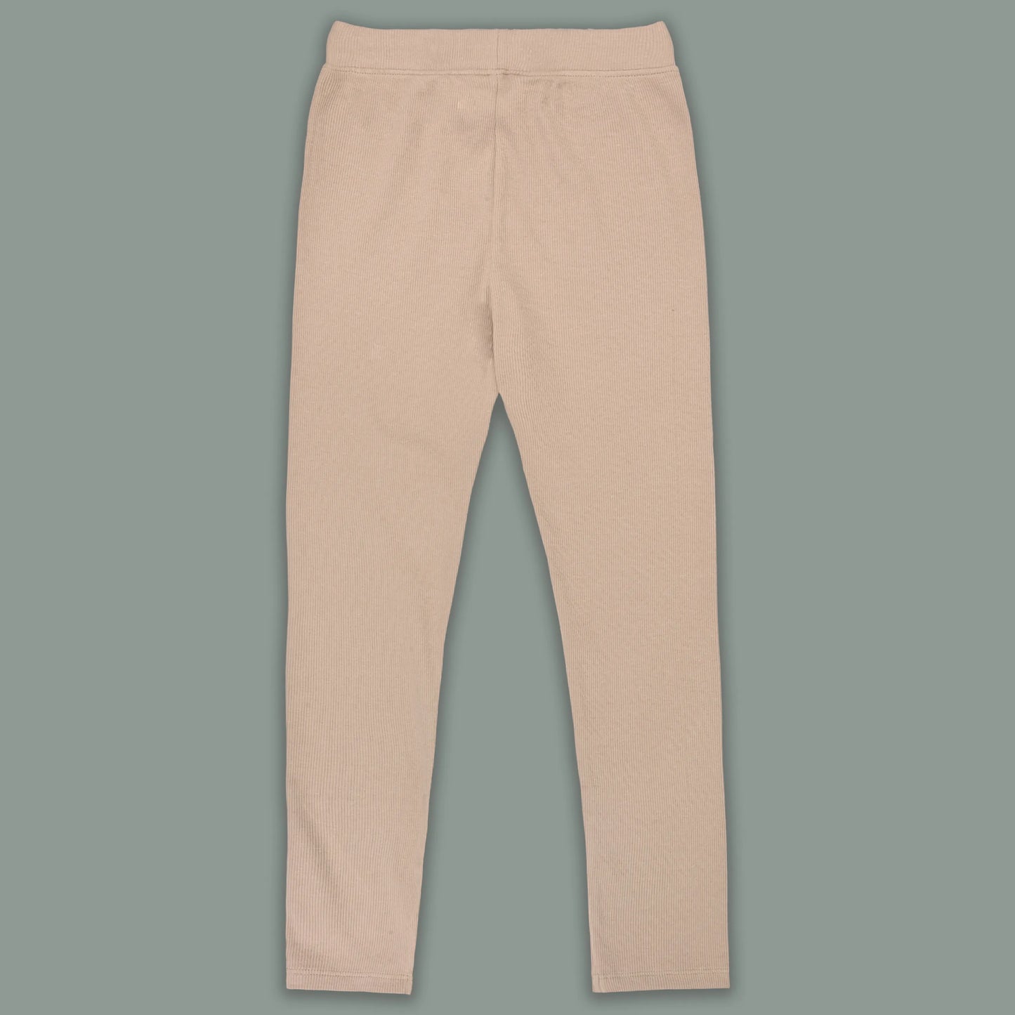 Kids Solid Ribbed Cotton Leggings – Beige | Soft & Stretchable Everyday Wear