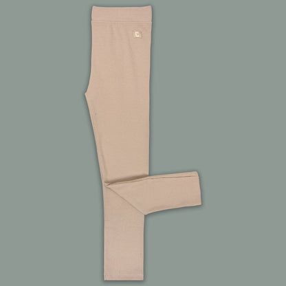 Kids Solid Ribbed Cotton Leggings – Beige | Soft & Stretchable Everyday Wear