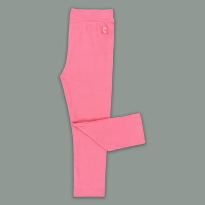 Kids Solid Ribbed Cotton Leggings – Pink | Soft & Stretchable Everyday Wear