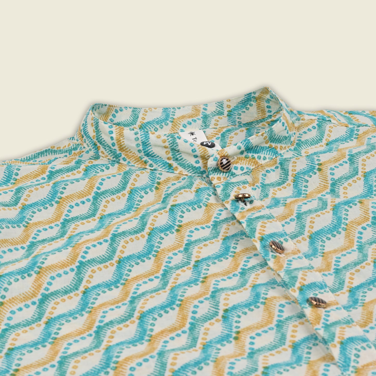 Men’s Printed Cotton Kurta Shirt – Geometric Pattern, Full Sleeves