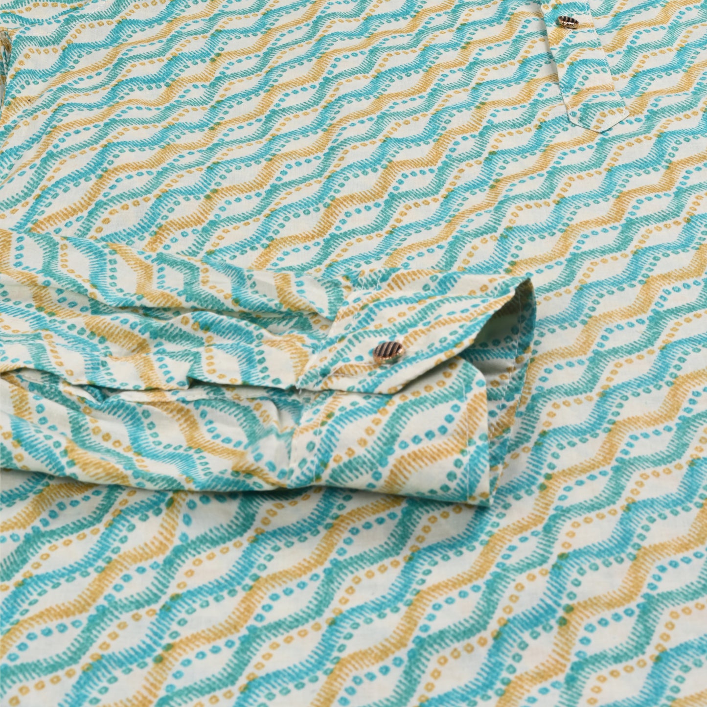 Men’s Printed Cotton Kurta Shirt – Geometric Pattern, Full Sleeves
