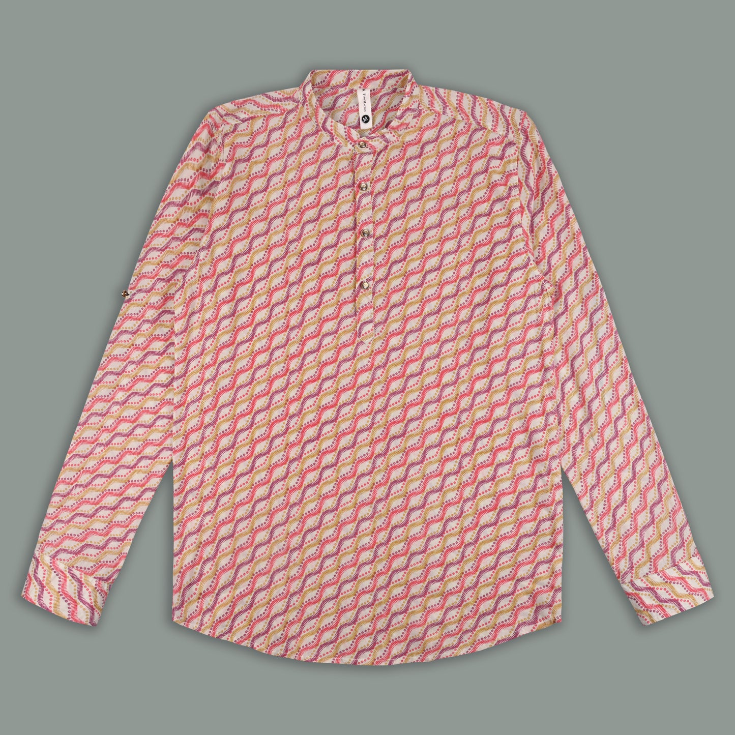 Men’s Printed Cotton Kurta Shirt – Geometric Pattern, Full Sleeves