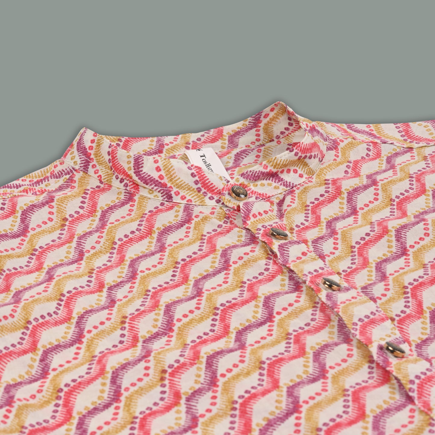 Men’s Printed Cotton Kurta Shirt – Geometric Pattern, Full Sleeves