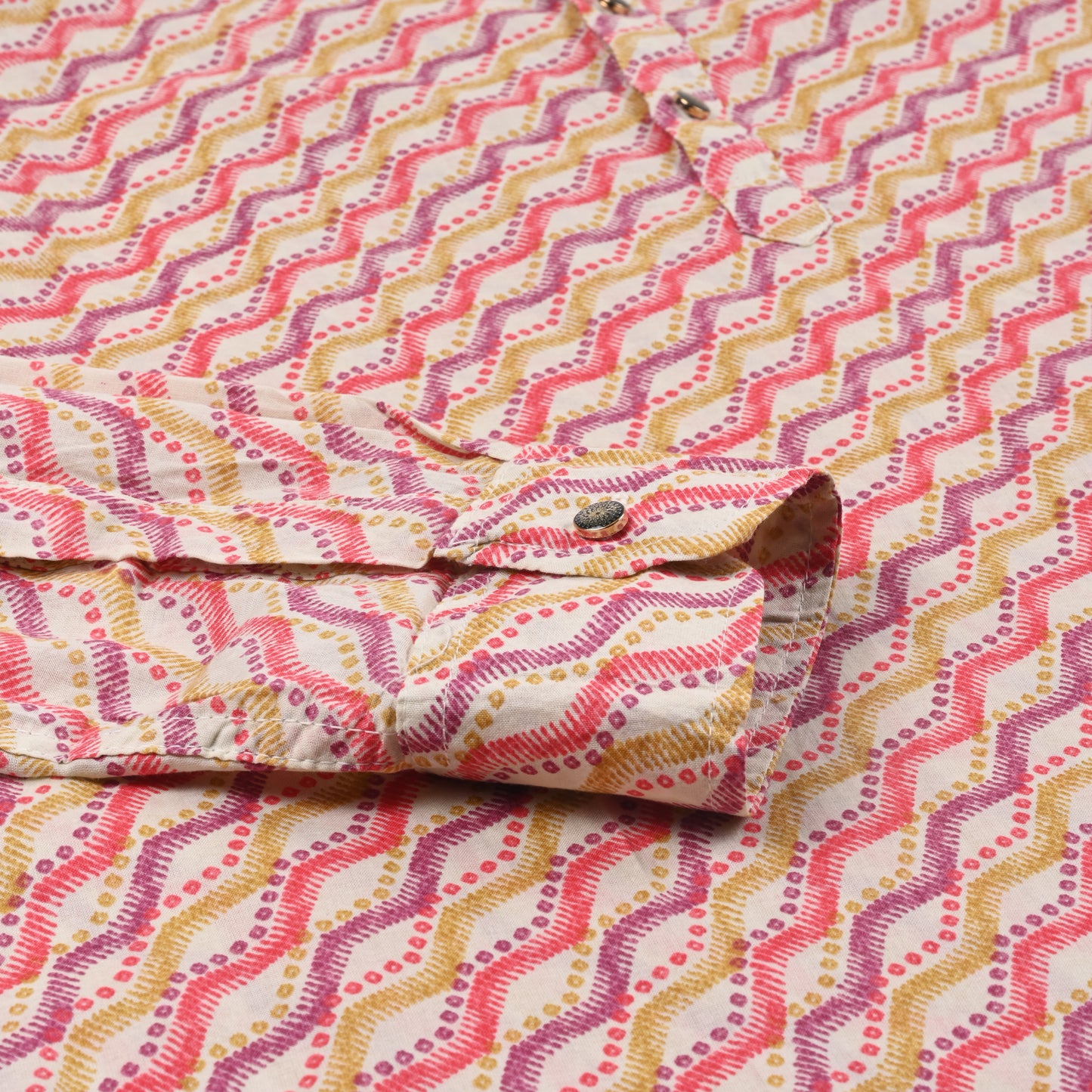 Men’s Printed Cotton Kurta Shirt – Geometric Pattern, Full Sleeves