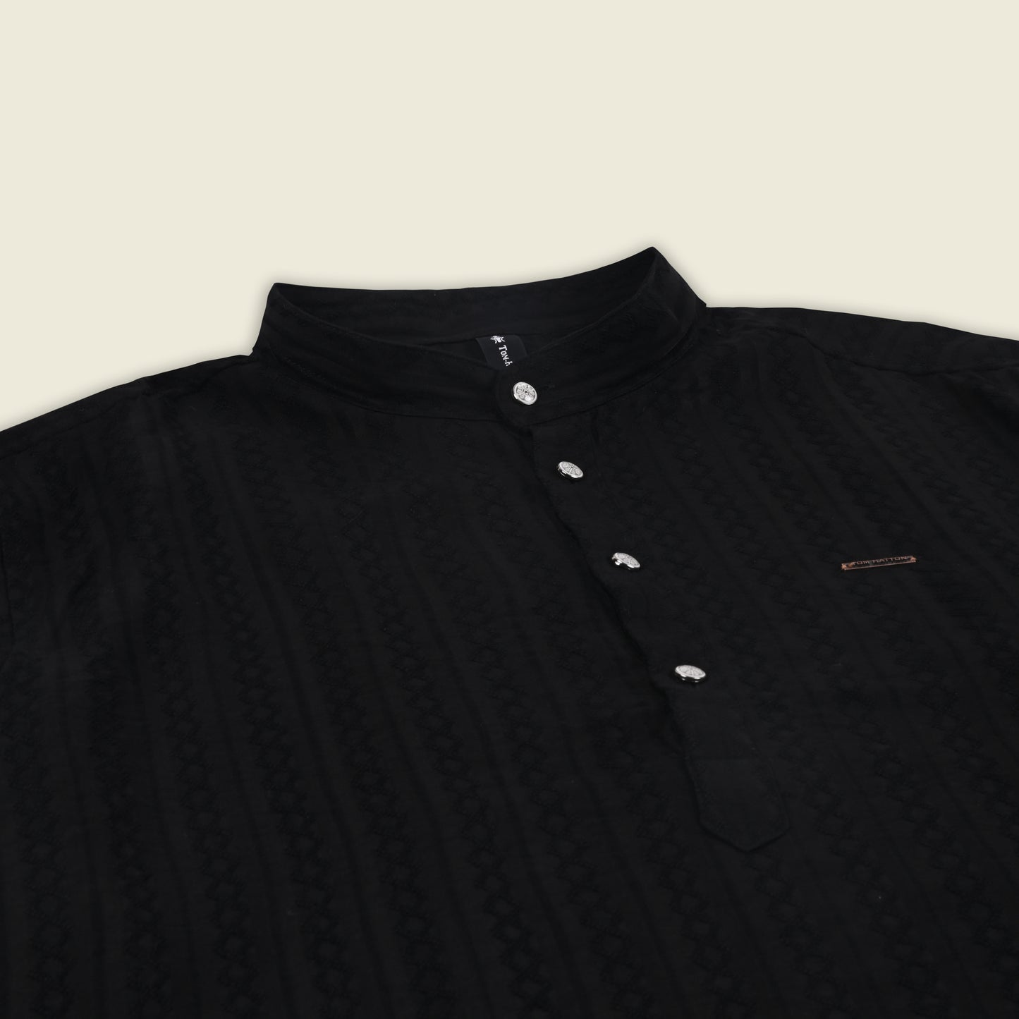Men’s Textured Cotton Kurta Shirt – Mandarin Collar, Full Sleeves