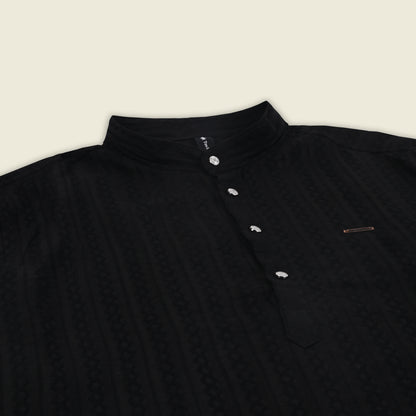 Men’s Textured Cotton Kurta Shirt – Mandarin Collar, Full Sleeves