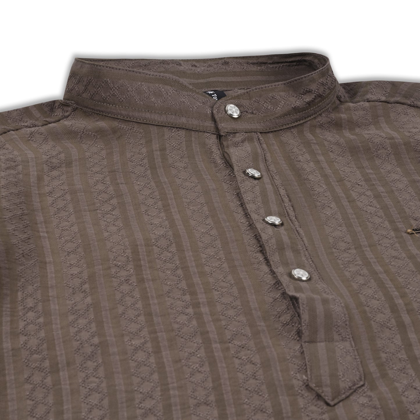 Men’s Textured Cotton Kurta Shirt – Mandarin Collar, Full Sleeves