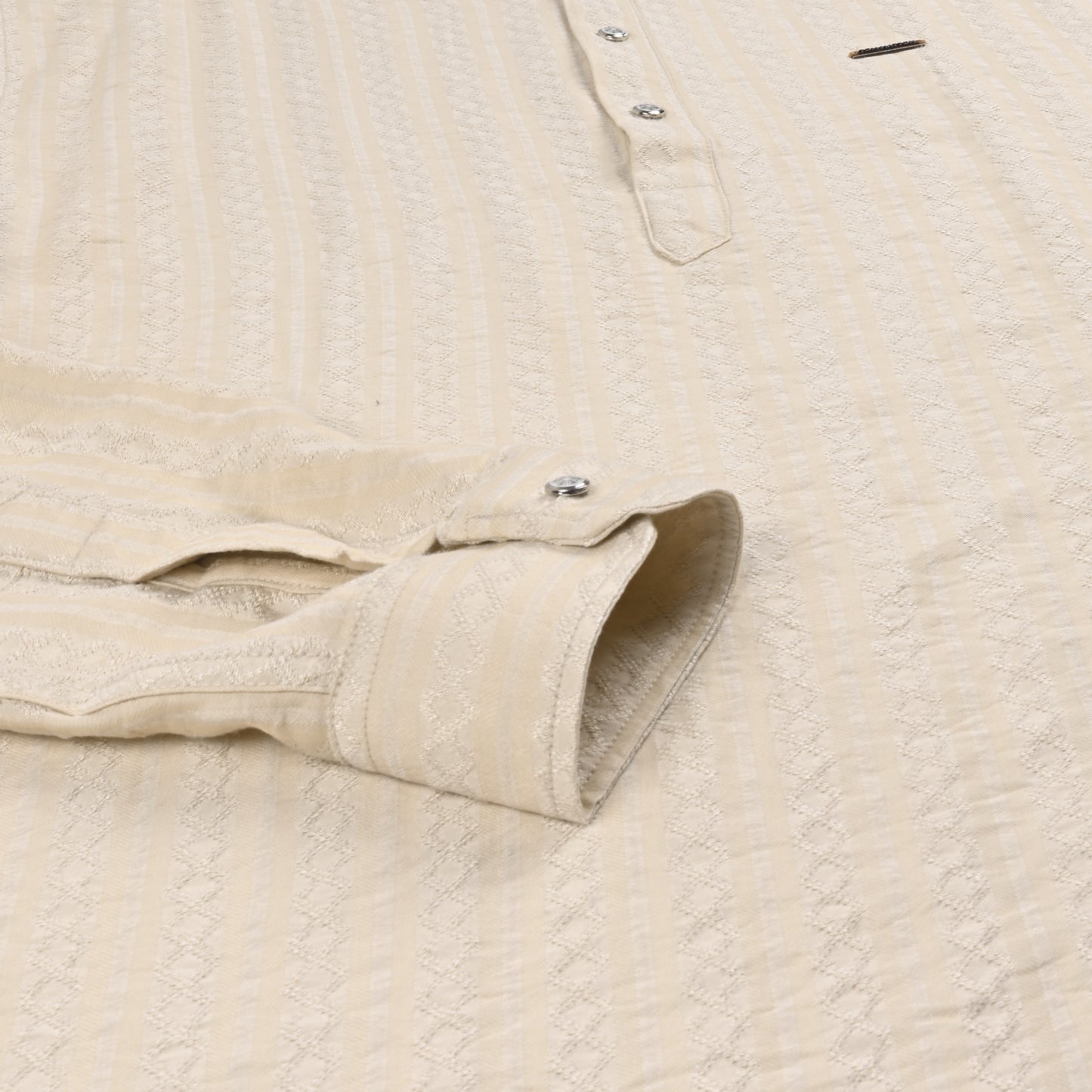 Men’s Textured Cotton Kurta Shirt – Mandarin Collar, Full Sleeves