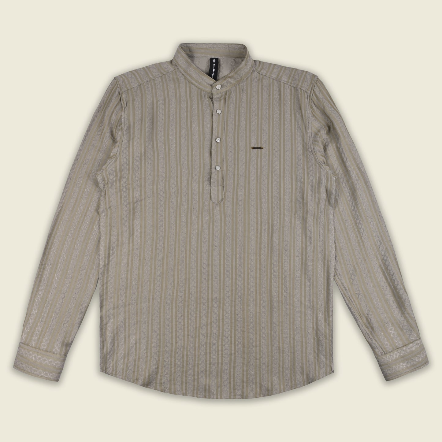 Men’s Textured Cotton Kurta Shirt – Mandarin Collar, Full Sleeves