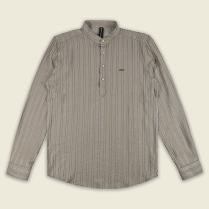 Men’s Textured Cotton Kurta Shirt – Mandarin Collar, Full Sleeves