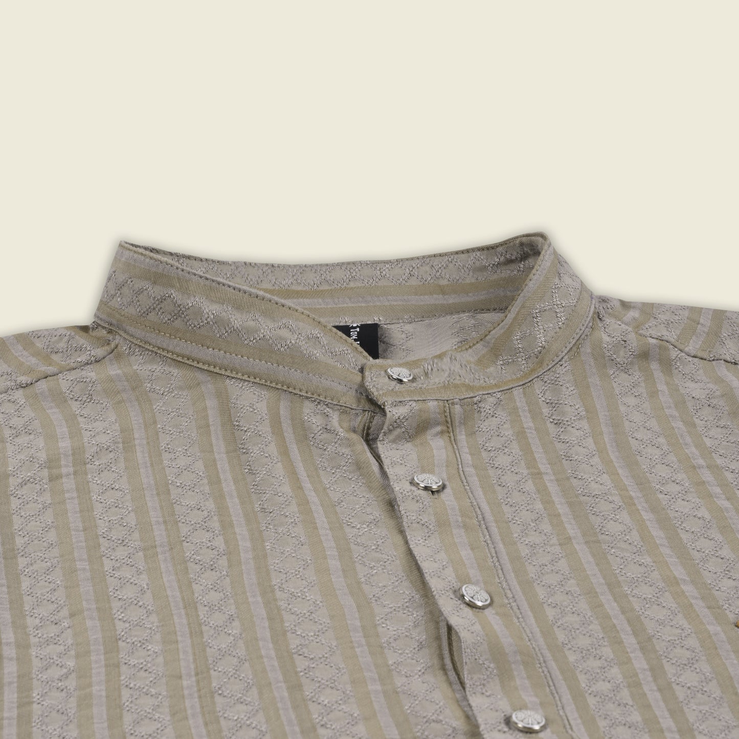 Men’s Textured Cotton Kurta Shirt – Mandarin Collar, Full Sleeves