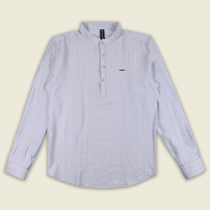 Men’s Textured Cotton Kurta Shirt – Mandarin Collar, Full Sleeves