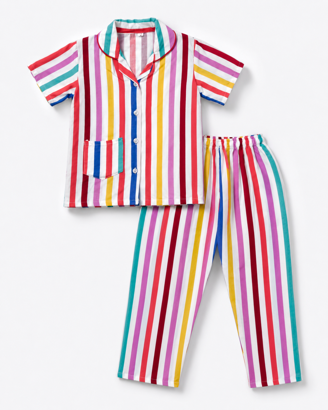Unisex Cotton Striped Night Suit Set – Multicolor Stripe Print