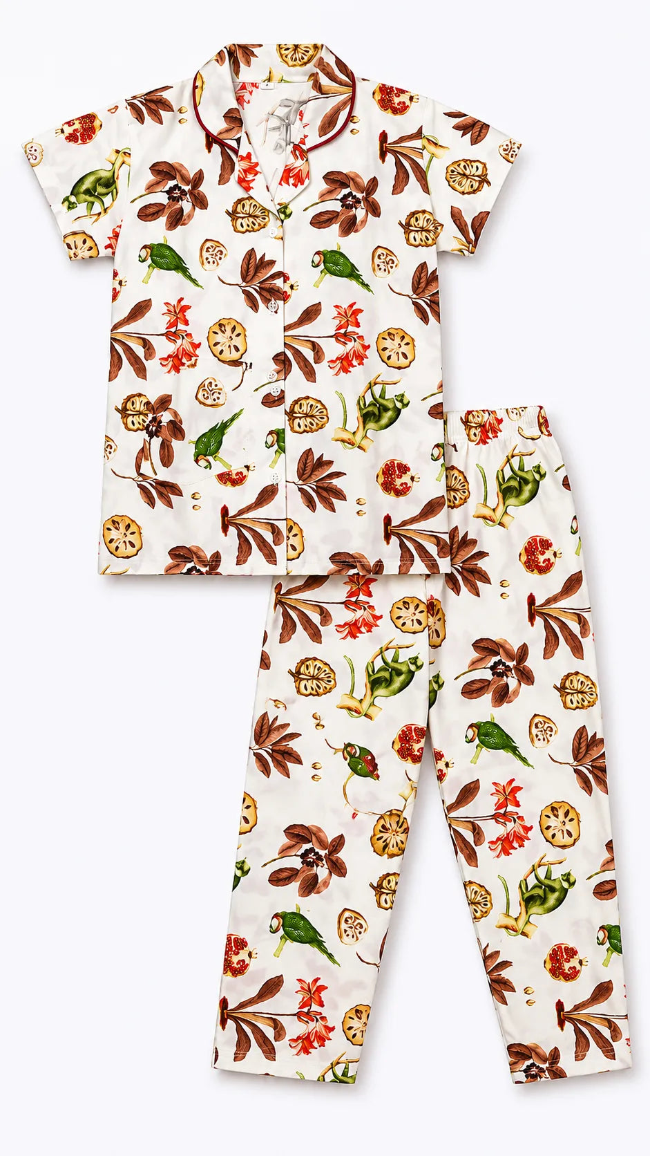 Unisex Cotton Nature Print Night Suit Set – Ivory Botanical Print