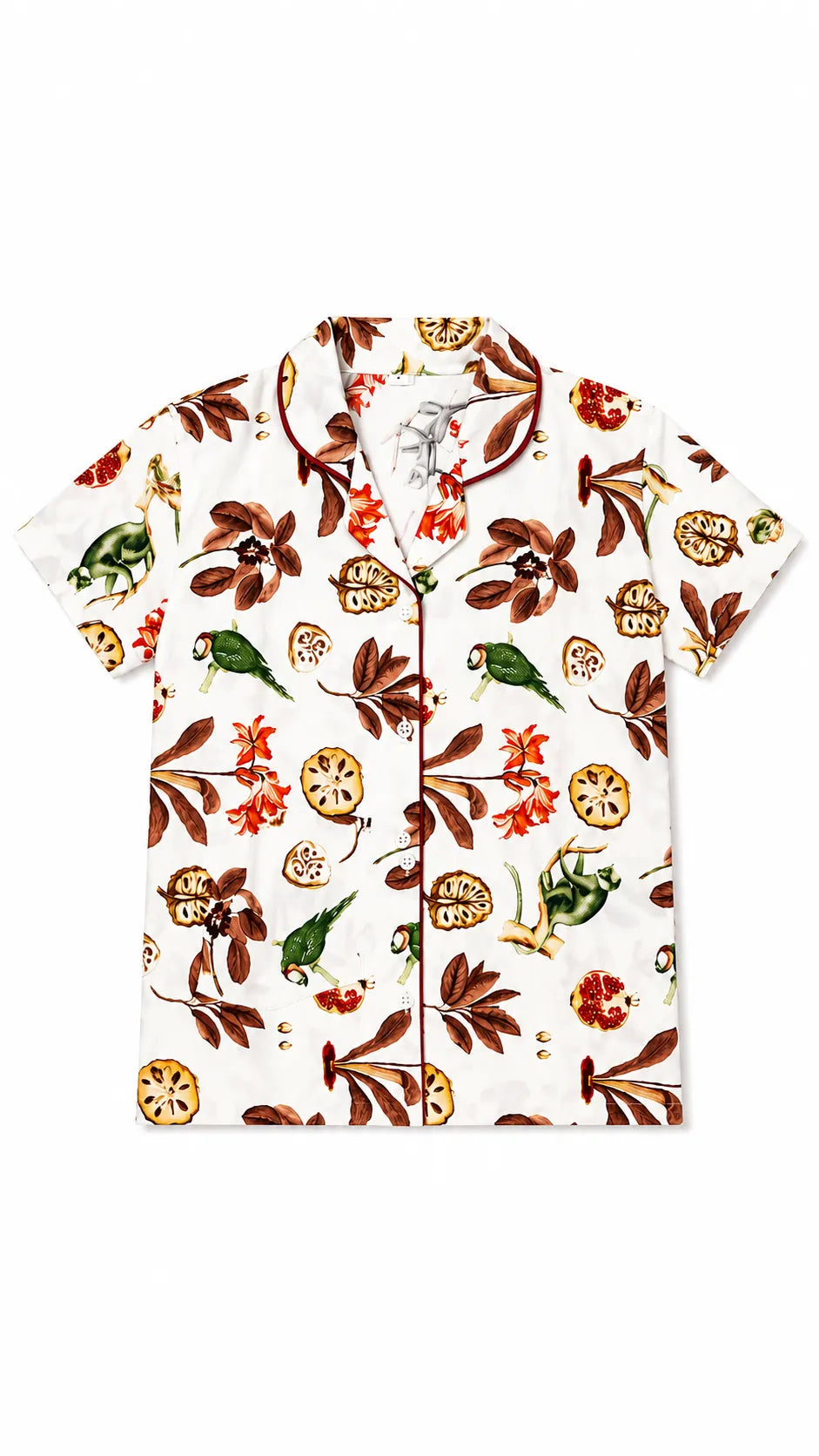 Unisex Cotton Nature Print Night Suit Set – Ivory Botanical Print