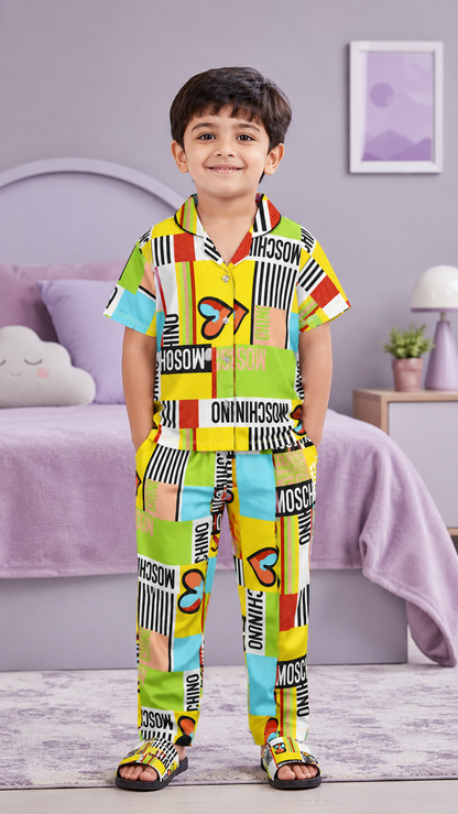 Unisex Cotton Printed Night Suit Set – Multicolor Graphic Print