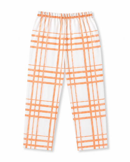 Unisex Cotton Checked Night Suit Set – Peach & White